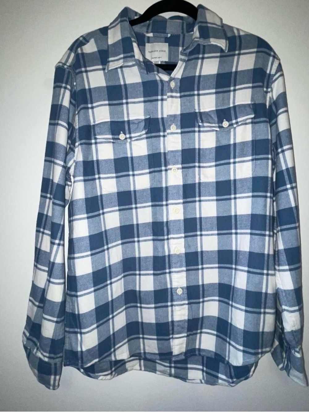 American Eagle Outfitters Blue and White Plaid Button-Down Shirt
